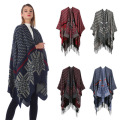 Amazon Top Seller  Best Price Wave Stripe  Knitting Winter Wrap Blanket Cashmere Poncho Shawl With Custom Tassel